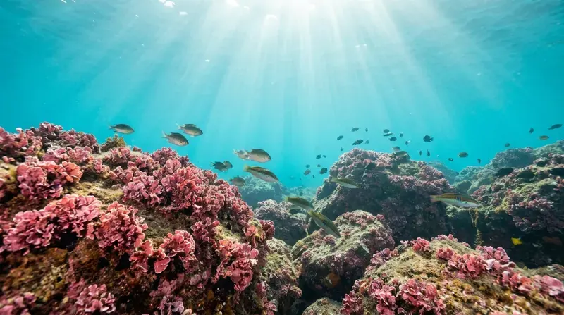 Red marine algae on the Atlantic seabed