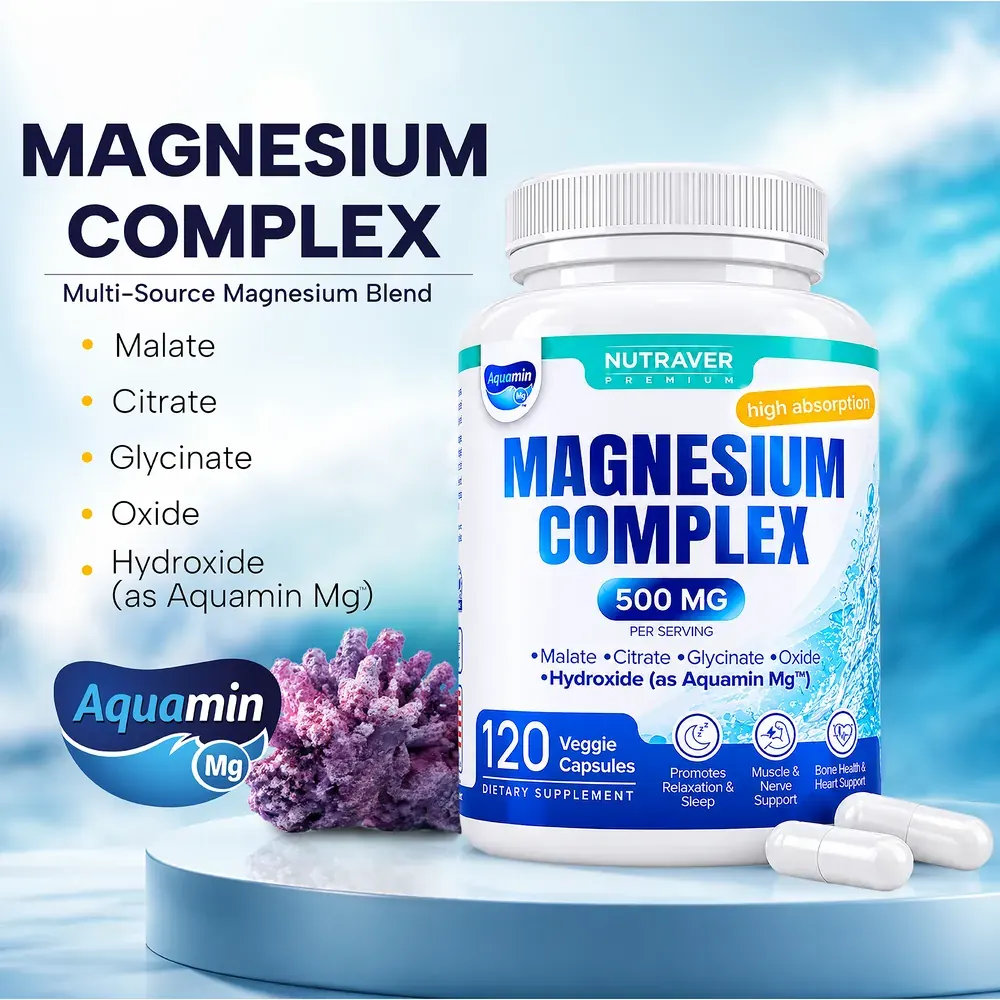Multi-source magnesium blend: Malate, Citrate, Glycinate, Oxide, Hydroxide as Aquamin Mg